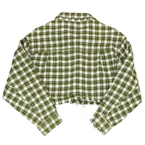 BDG Urban Outfitters Claire Cropped Flannel Shirt Jacket In Green Multi Sz Small - Picture 5 of 8